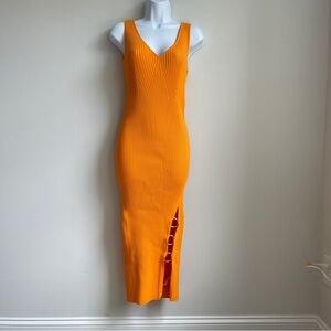 House of Harlow 1960 Ribbed Knit Midi Dress with Side Slit Ring Detail